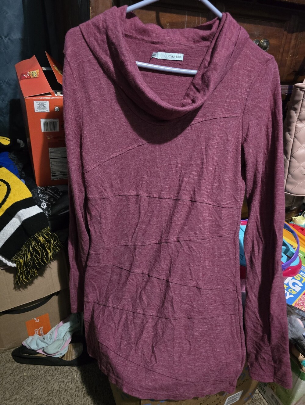 !!. Ladies M Long-Sleeve Cowl Neck Sweater in Mauve